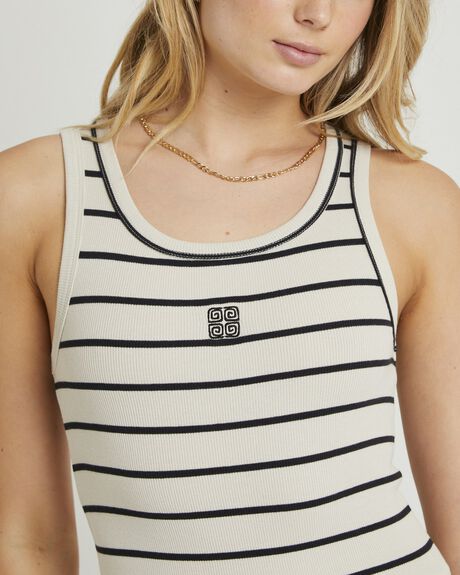 STRIPE WOMENS CLOTHING SUBTITLED T-SHIRTS + SINGLETS - SBWS25679-STR
