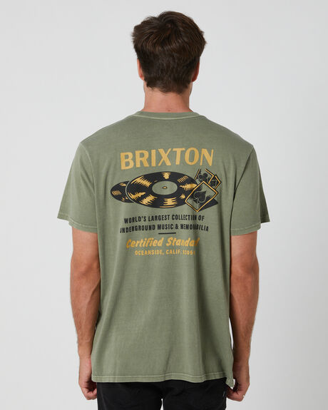 OLIVE WORN WASH MENS CLOTHING BRIXTON T-SHIRTS + SINGLETS - 16994-OLSWW