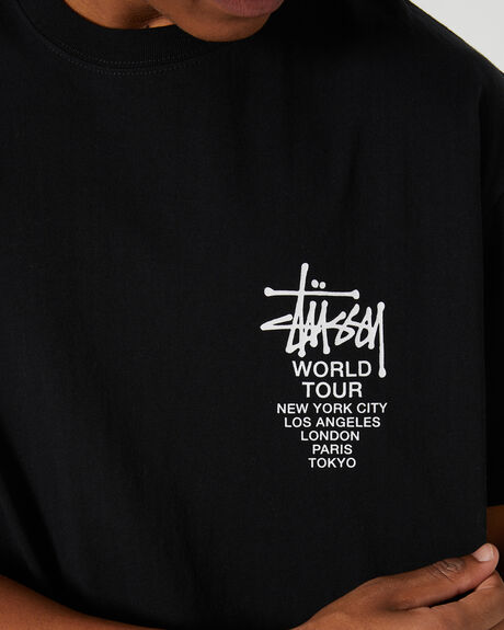 BLACK MENS CLOTHING STUSSY T-SHIRTS + SINGLETS - ST031003BLACK