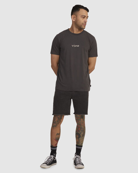 WASHED BLACK MENS CLOTHING RVCA T-SHIRTS + SINGLETS - UVYZT00196-WAA