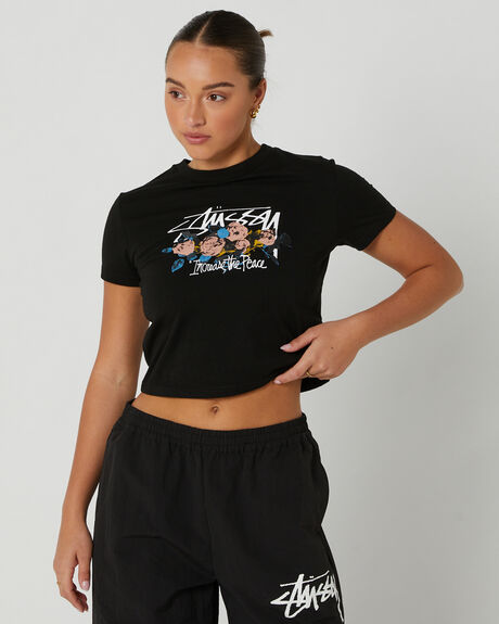 BLACK WOMENS CLOTHING STUSSY T-SHIRTS + SINGLETS - ST131004BLA