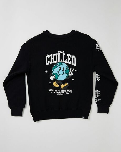 WASHED BLACK KIDS YOUTH BOYS ALPHABET SOUP JUMPERS + HOODIES - AS-KFA8955T