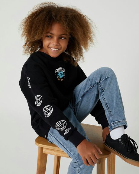WASHED BLACK KIDS YOUTH BOYS ALPHABET SOUP JUMPERS + HOODIES - AS-KFA8955T
