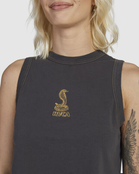WASHED BLACK WOMENS CLOTHING RVCA T-SHIRTS + SINGLETS - UVJZT00202-WAA