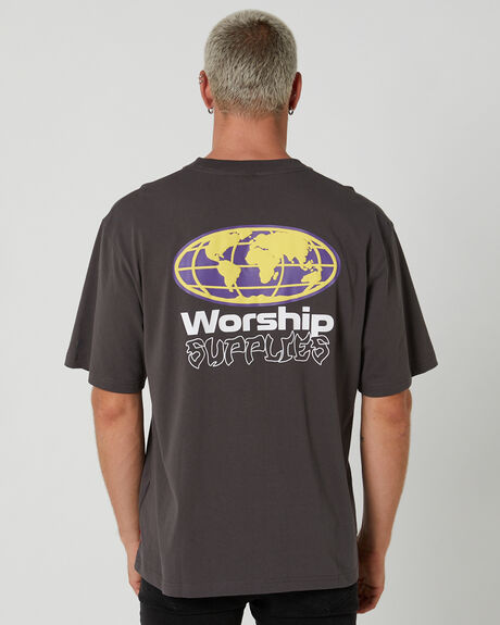 WORN BLACK MENS CLOTHING WORSHIP T-SHIRTS + SINGLETS - PA24-109B