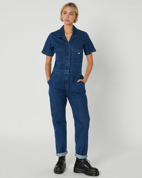 STONE WASHED INDIGO WOMENS CLOTHING DICKIES PLAYSUITS + OVERALLS - DW123-OV01STIND
