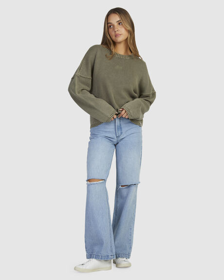 DARK OLIVE WOMENS CLOTHING RVCA KNITS + CARDIGANS - UVJSW00110-DKO
