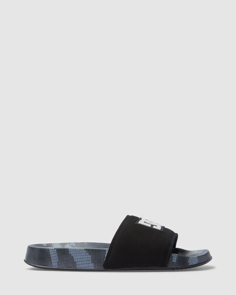 BLACK GREEN PRINT MENS FOOTWEAR DC SHOES SLIDES + THONGS - ADYL100043-0BG