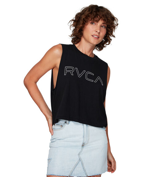 BLACK WOMENS CLOTHING RVCA SINGLETS - RV-R282004-BLK