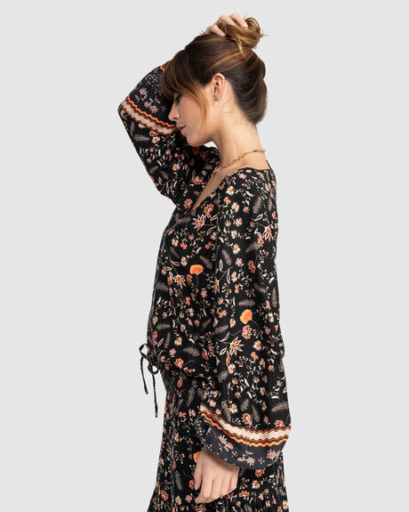 ANTHRACITE KERALA BORDER WOMENS CLOTHING ROXY TOPS - ERJWT03657-KVJ5