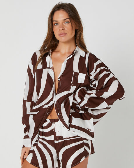 BROWN PRINT WOMENS CLOTHING SNDYS FASHION TOPS - SFT556PBRN