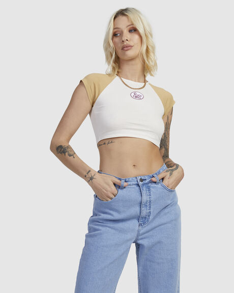 NATURAL WOMENS CLOTHING RVCA T-SHIRTS + SINGLETS - UVJZT00196-NAT