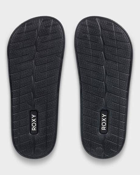 BLACK MULTI CAMO KIDS GIRLS ROXY SLIDES + THONGS - ARGL100287-MUB