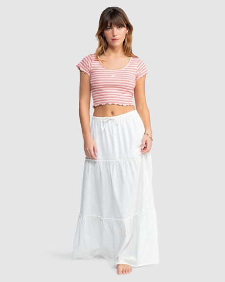EGRET MINI STRIPE WOMENS CLOTHING ROXY T-SHIRTS + SINGLETS - ERJKT04242-WBS6