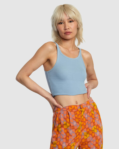 DUSTY BLUE WOMENS CLOTHING RVCA T-SHIRTS + SINGLETS - AVJKT00220-DSB
