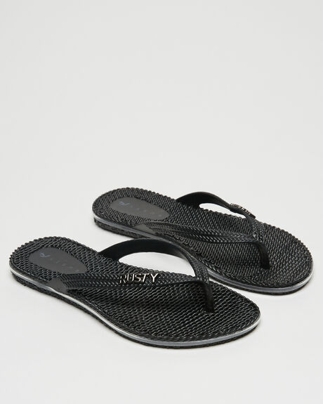 BLACK BLACK GLITTER WOMENS FOOTWEAR RUSTY THONGS - FOL0125BLG