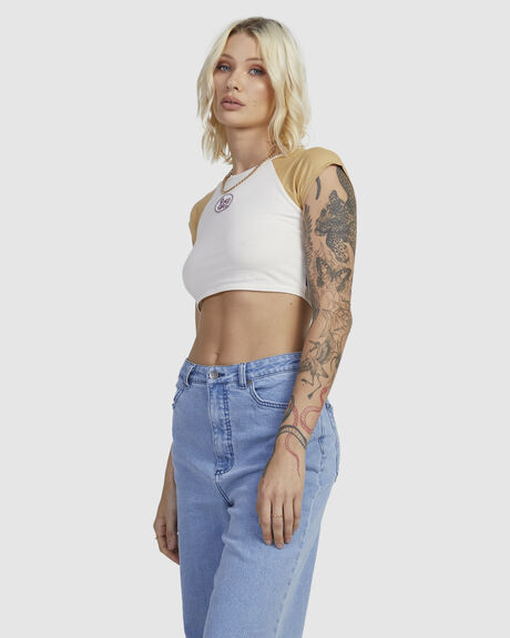 NATURAL WOMENS CLOTHING RVCA T-SHIRTS + SINGLETS - UVJZT00196-NAT