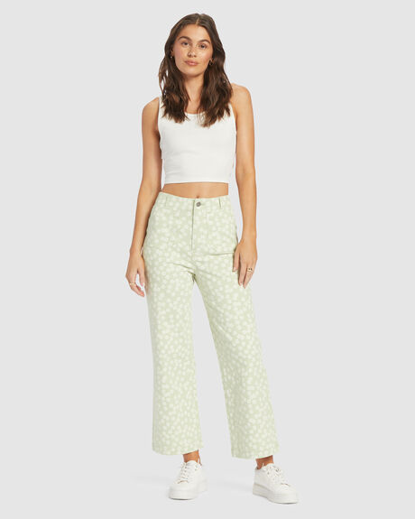 QUIET GREEN FLORAL WOMENS CLOTHING ROXY PANTS - ARJNP03278-GFK8