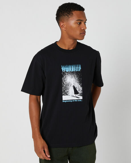BLACK MENS CLOTHING WORSHIP GRAPHIC TEES - WORW23-114BBLACK