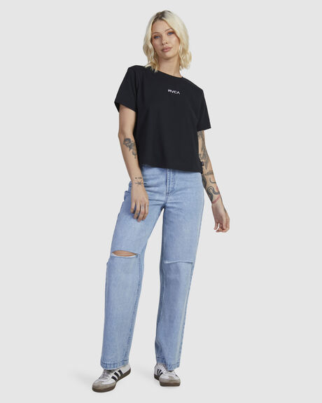 RVCA BLACK WOMENS CLOTHING RVCA T-SHIRTS + SINGLETS - UVJZT00230-RVB