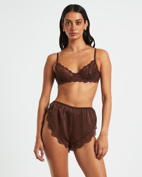 Love Notes Exie Cheeky Runner Silky Shorts - Brown