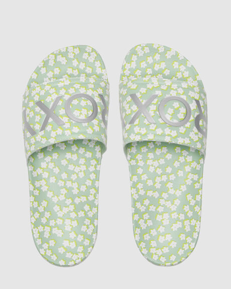 GREEN WHITE WOMENS FOOTWEAR ROXY SLIDES + THONGS - ARJL101011-GW4