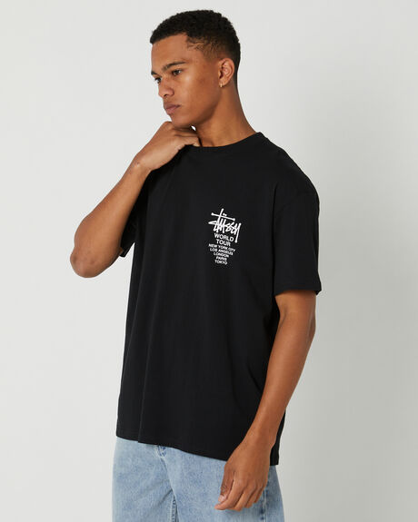 BLACK MENS CLOTHING STUSSY T-SHIRTS + SINGLETS - ST031003BLACK