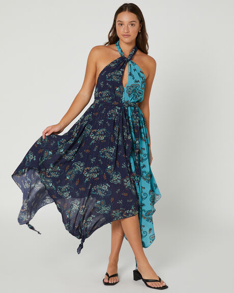 DREAMY BLUE SPLICE WOMENS CLOTHING TIGERLILY DRESSES - T635410DBS