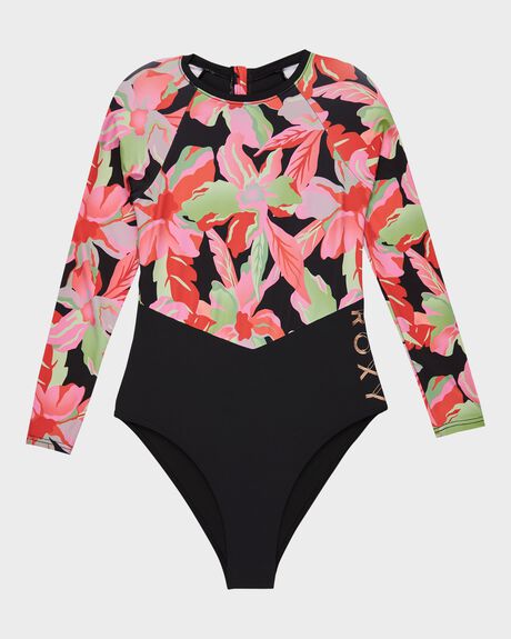 ANTHRACITE THE MOVES FLORAL KIDS YOUTH GIRLS ROXY SWIMWEAR - ERGWR03440-KVJ6
