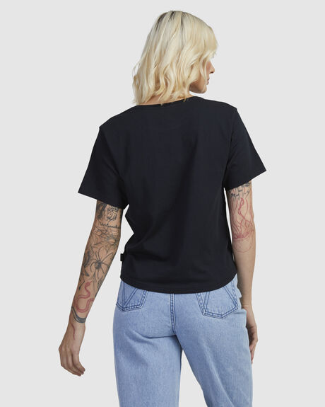 RVCA BLACK WOMENS CLOTHING RVCA T-SHIRTS + SINGLETS - UVJZT00230-RVB