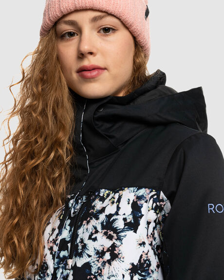 TRUE BLACK BLACK FLOWERS SNOW WOMENS ROXY SNOW JACKET - ERJTJ03357-KVJ1