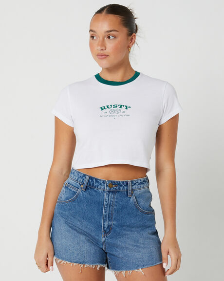 WHITE WOMENS CLOTHING RUSTY T-SHIRTS + SINGLETS - TTL1304-WHT
