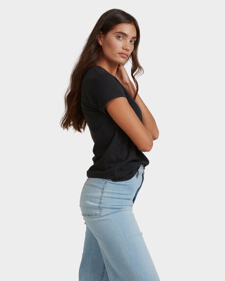 BLACK WOMENS CLOTHING BILLABONG TEES - 6513006-BLK