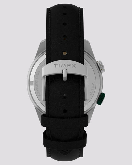 SILVER BLACK LEATHER MENS ACCESSORIES TIMEX WATCHES - TW2V49800SIL