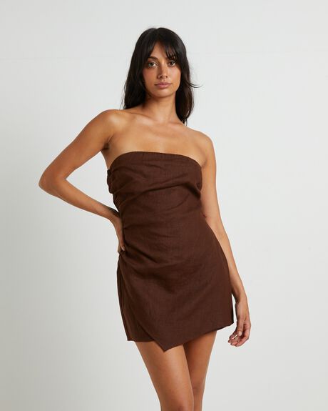 BROWN WOMENS CLOTHING SUBTITLED DRESSES - 1000106372-BRN-XXS