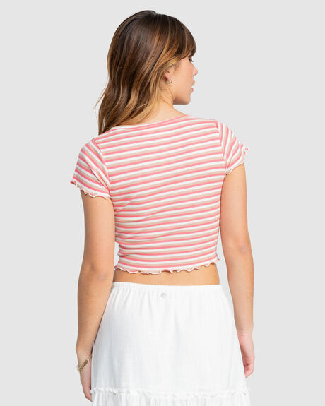 EGRET MINI STRIPE WOMENS CLOTHING ROXY T-SHIRTS + SINGLETS - ERJKT04242-WBS6