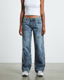Neon Hart Emison Low Rise Paneled Straight Leg Jeans Faded
