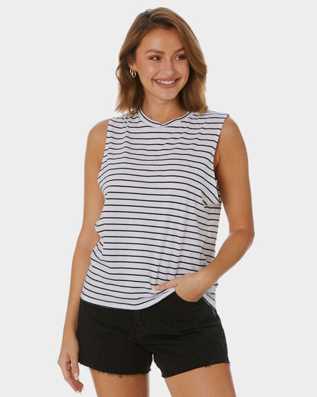 NAVY STRIPE WOMENS CLOTHING NUDE LUCY T-SHIRTS + SINGLETS - NU24347SNSTP