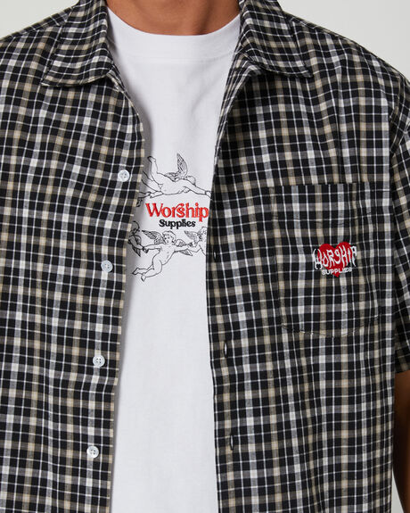 BLACK MENS CLOTHING WORSHIP SHIRTS - WORA23-208BBLACK