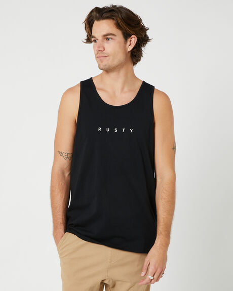 BLACK MENS CLOTHING RUSTY SINGLETS + TANKS - TSM0501BLK