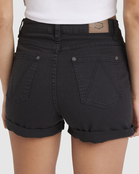WASHED BLACK WOMENS CLOTHING RVCA SHORTS - UVJDS00110-WAA