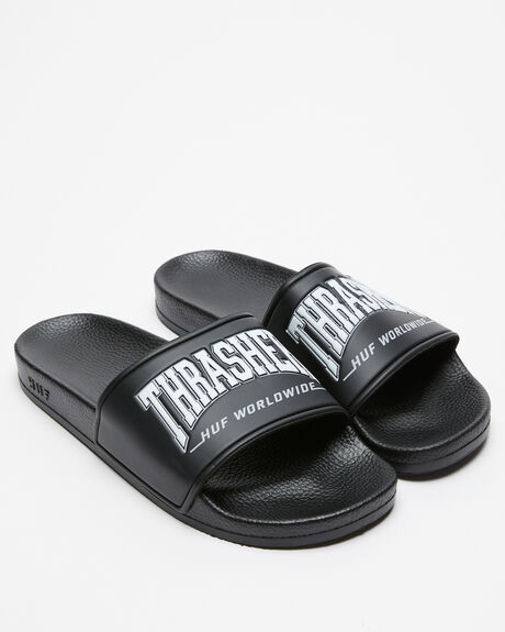 BLACK MENS FOOTWEAR HUF SLIDES + THONGS - CP00105-BLACK