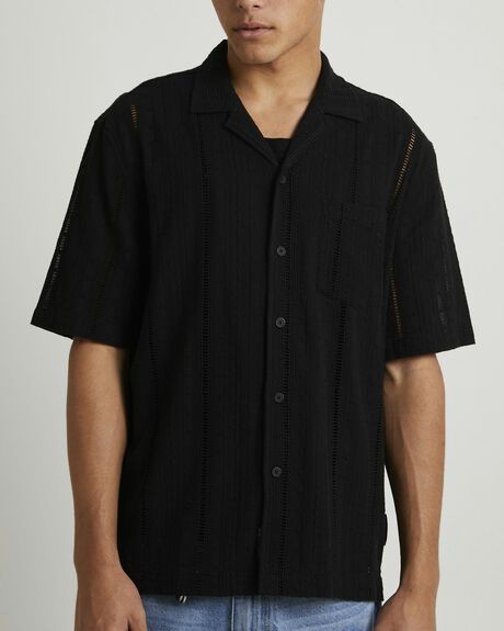 BLACK MENS CLOTHING BLACK NOISE WHITE RAIN SHIRTS - BNMS25327-BLK