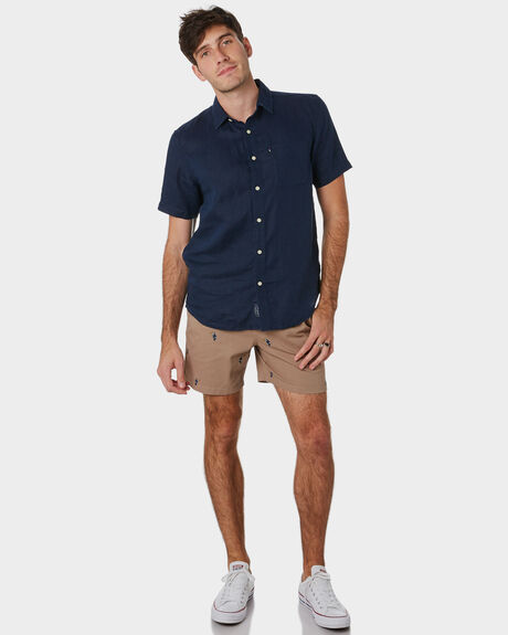 Academy Brand Hampton Linen Ss Mens Shirt - Navy | SurfStitch