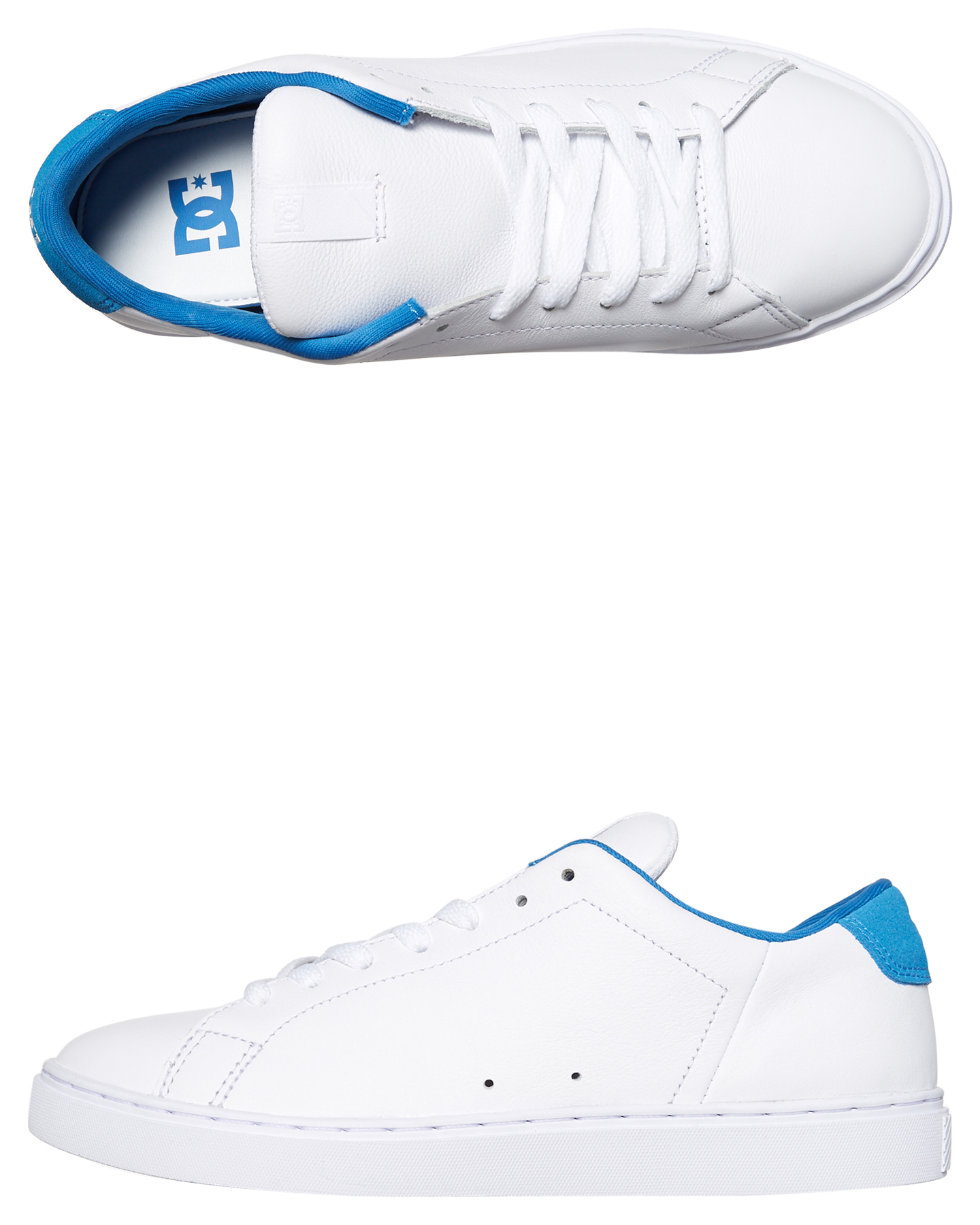 white and blue dc shoes