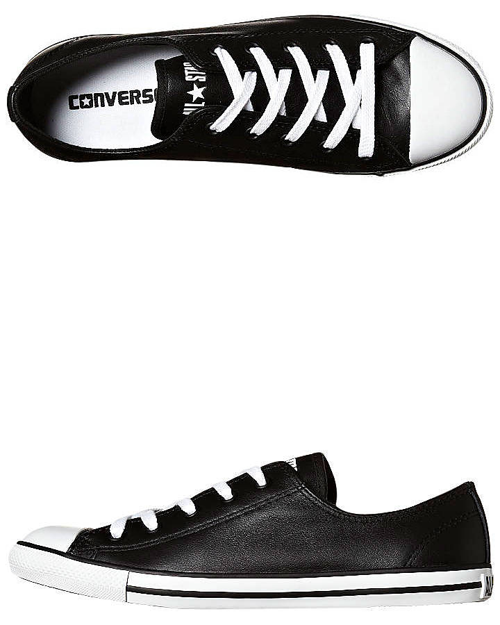black dainty leather converse