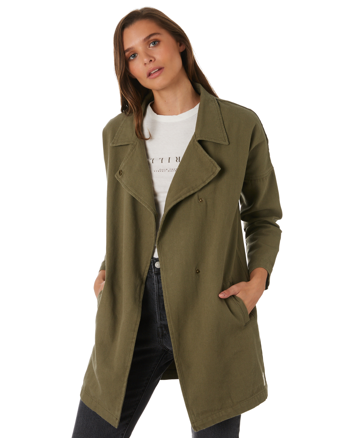 Thrills Womens Force Trench Jacket - Army Green | SurfStitch
