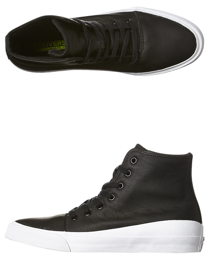 Converse All Star Quantum Hi Lunarlon Leather Shoe - Black White Volt |  SurfStitch