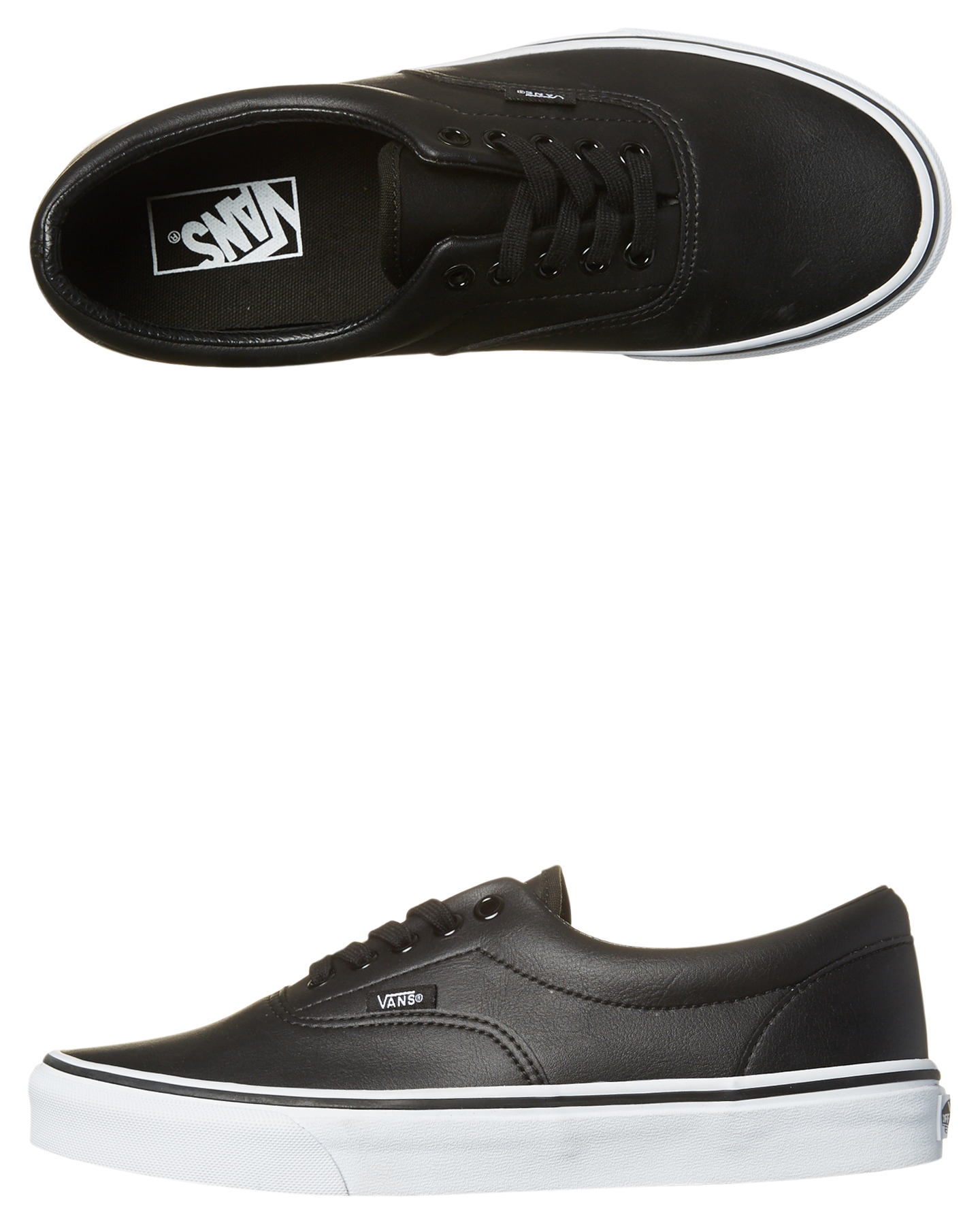 vans black and white leather shoes