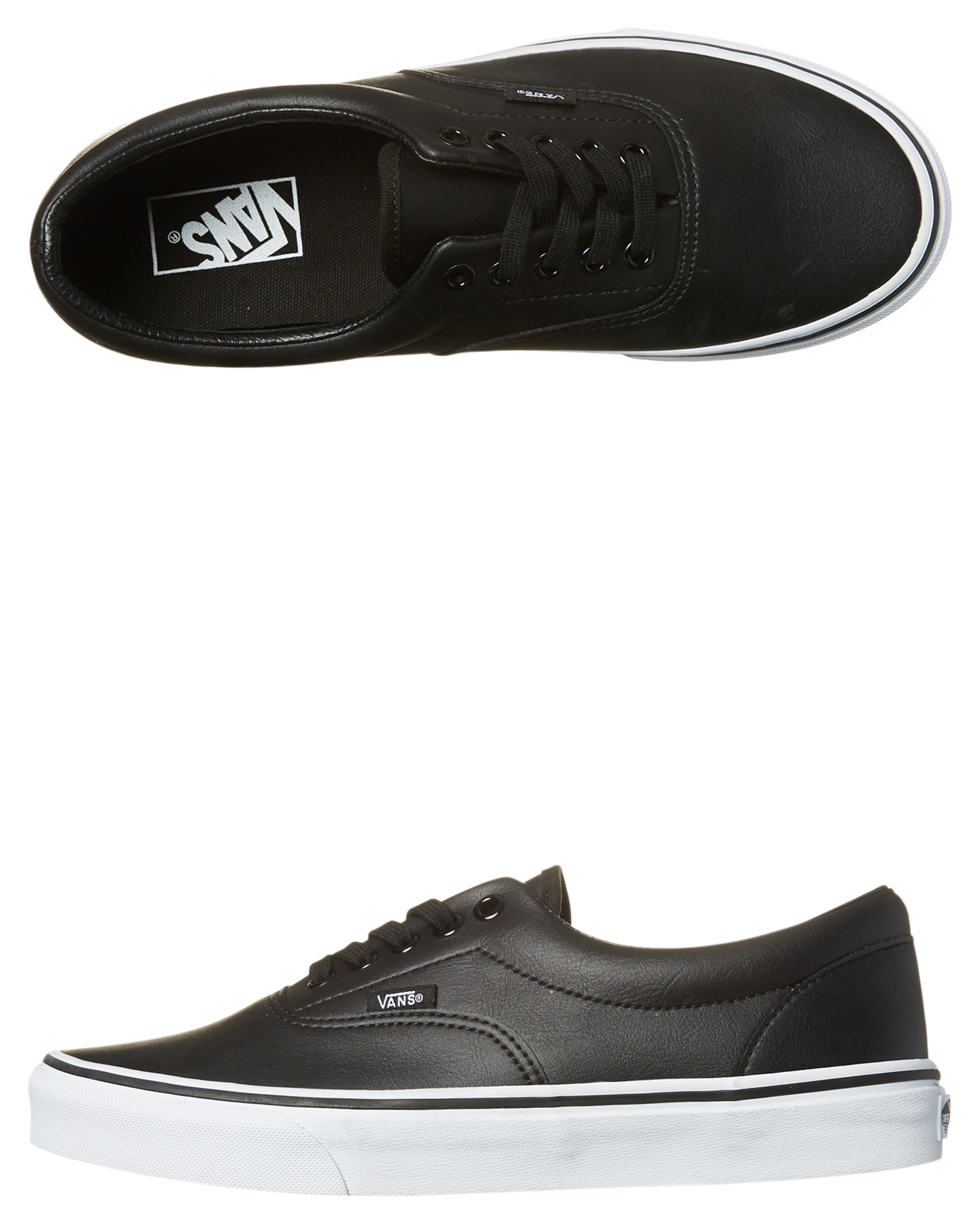 vans era black leather